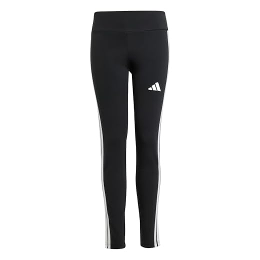 adidas Fille Essentials 3 Stripes Leggings, Black/White, 9-10 Years