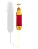Greek Orthodox Cross Cemetery Candle Holder for Grave, Gold Red Lamp