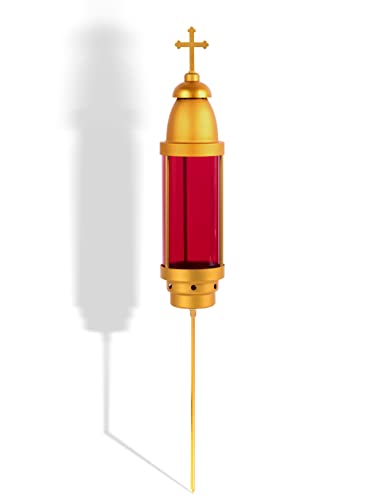 Greek Orthodox Cross Cemetery Candle Holder for Grave Gold Red Lamp