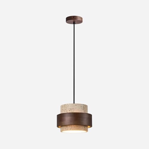 Lámpara colgante de travertino amarillo cilíndrica regulable para corregir luz en comedor