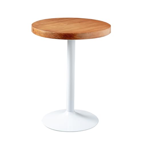 Mesa de bar redonda de hierro moderna con parte superior de madera, mesa de cóctel, café, té y comedor para pub, bistró, uso exterior e interior