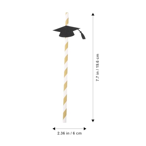 12 pitillos flexibles de papel para graduación negro y dorado miniatura 3