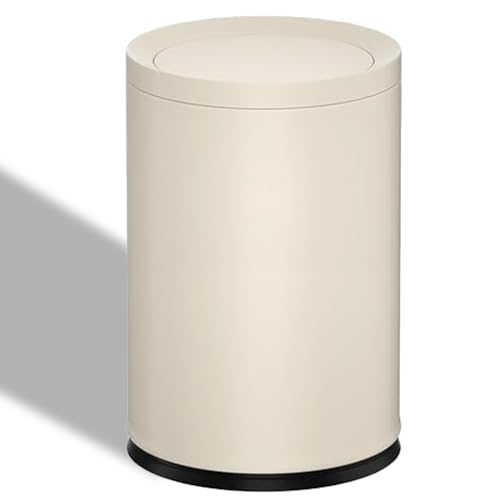 Image of 2.3 Gallon /9L White Round BathroomTrash Can with Swing Lid | Metal, Modern, Elegant Waste Basket, For Bathroom, Bedroom, Living Room, Office, RV, Home