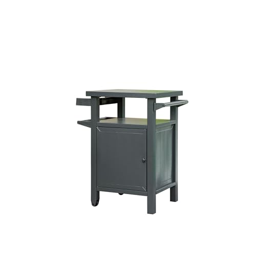 Grill Carts Outdoor with Storage and Wheels, Whole Metal Portable Table and Storage Cabinet for BBQ,Deck,Patio,Backyard(Dark Grey)
