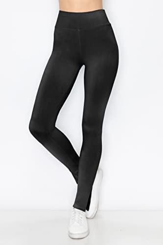 Women's High Waisted Yoga Leggings - Buttery Soft Comfortable Stretch Side Split Hem Workout Casual Pants Black S - image 4