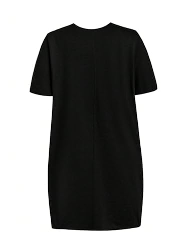Image of SOLY HUX Women's Plus Size T Shirt Dress Half Sleeve Crewneck Loose Summer Dresses Black Letter 3X-Large Plus