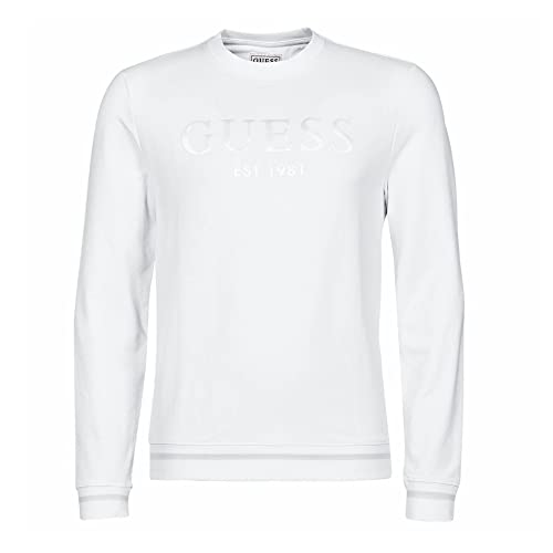 Guess Herren Sweatshirt Weiß CN Fleece Weiß XL, weiß, XL