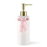 NEWHENGS Handmade Ceramic Bow Soap Pump Dispenser Hand Lotion Liquid Dispenser Refillable for...