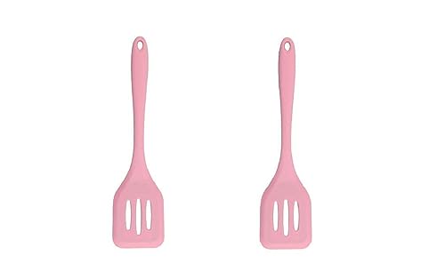 Image of Baskety Silicone Turner Spatula /Slotted Spatula, High Heat Resistant to 480F, Hygienic One Piece Design, Non Stick Rubber Kitchen Utensil for Fish, Eggs, Pancakes, Wok Pink Pack of 2
