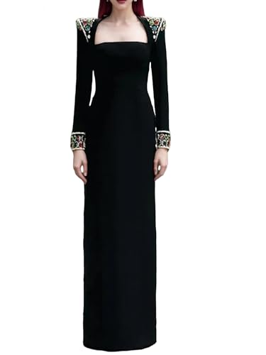 Women's Colorful Diamond Beaded Long Sleeve Bandage Dress Fashion Long Maxi Dresses