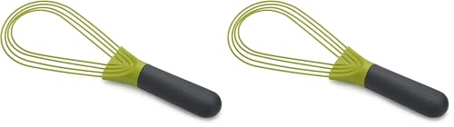 Image of Joseph Joseph Twist Whisk 2-In-1 Collapsible Balloon and Flat Whisk Silicone Coated Steel Wire, Gray /Green (Pack of 2)