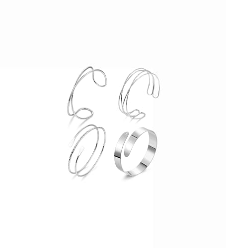 LOAYHOAY 4PCS Upper Arm Cuff Bracelets for Women Gold Silver Cuff Bangle Bracelet Adjustable Upper Arm Bands Armband Set Simple Open Armlet Silver B
