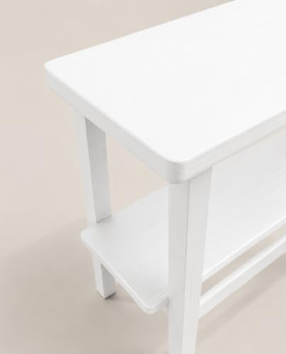 Image of Solid Sheesham Wood Side Table with Storage Shelf, Modern End Table for Living Room & Bedroom, White Finish