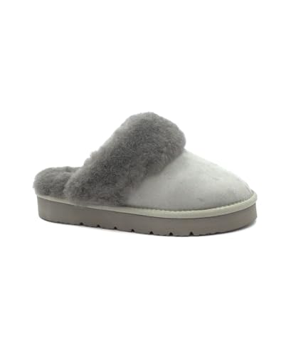Chaussons femme en vraie peau de mouton gris GRUNLAND Chou CI3514