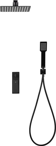 IMEX - Ensemble de douche mitigeur encastré avec poignée et pommeau - Douches encastrées au mur - Robinetterie de salle de bain (noir mat)