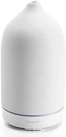 Gooamp 100ML Ceramic Diffuser,Aromatherapy Diffuser,Essential Oil Diffuser with 7 Color Lights Auto Shut Off for Home Office Room, White Base (0.5/1/2/ON hrs Working time)