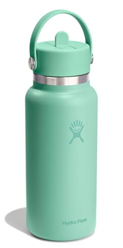 Image of Hydro Flask Water Bottle - Insulated Stainless Steel - Wide Mouth Flex Straw Lid, Non Spill, Leakproof and Refillable in 32 Oz Mermaid Green