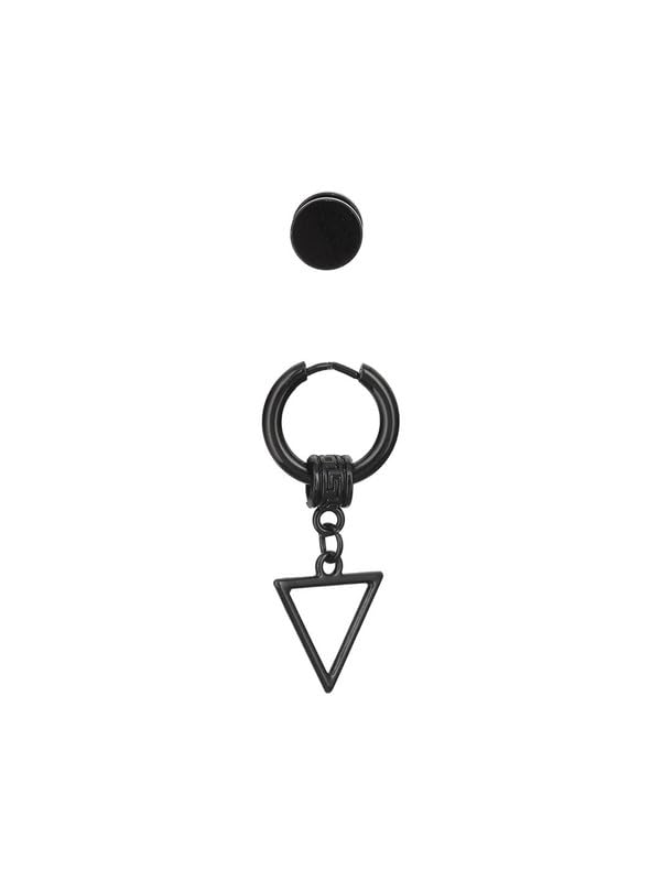 fimbul Stainless Steel Dangle Traingle Hoop Earrings, Black for Men Boys-picture-43