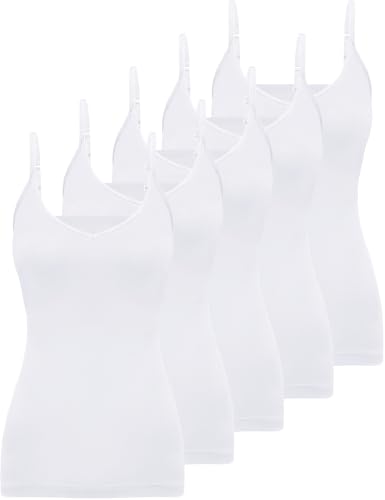 Image of BQTQ 5 Pcs Womens V Neck Camisoles Spaghetti Strap Slim-Fit Undershirts | Adjustable Spaghetti Straps Camisoles, Slim Fit V-Neck Camisoles for Women, Soft Seamless Layering Tops for Everyday Wear