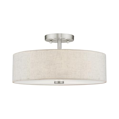 Image of Livex Lighting 52135-91 Meridian 3-Light Ceiling Mount, Brushed Nickel