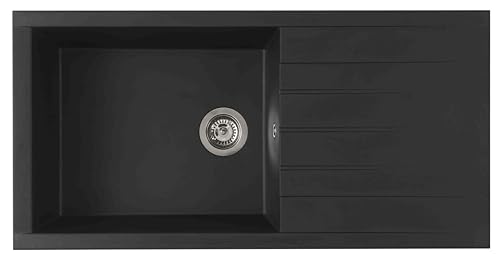 Respekta Houston Mineralitespüle in Schwarz / 1 Becken Einbauspüle in 100 x 50 cm/Spülbecken geeignet für Unterschränke ab 60 cm Breite / HOUSTON100X501BS