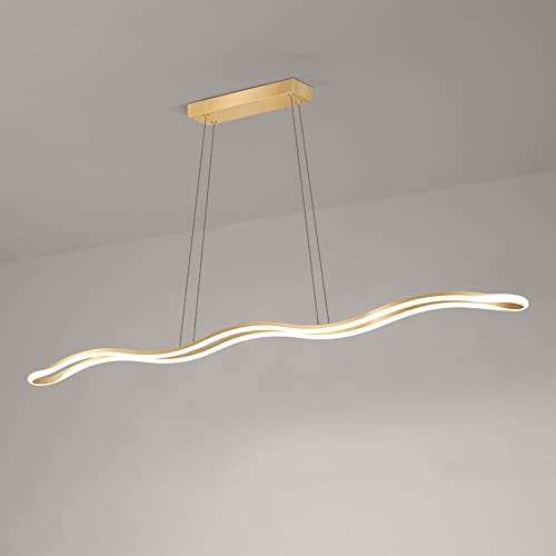 Lampe à suspension LED moderne ondulée en métal doré pour îlot de cuisine