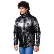 Image of Spykar Men's Standard Length Midnight Nylon Straight Fit Full Sleeve Plain Hooded Puffer Jacket