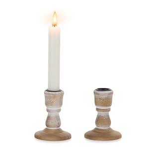NUPTIO Taper Candle Holders Wood: 2 Pcs Rustic Brown Wooden Candlestick Holder – Vintage Small Farmhouse Candles Stick Candleholder for Christmas Wedding Party Home Living Room Table Decor