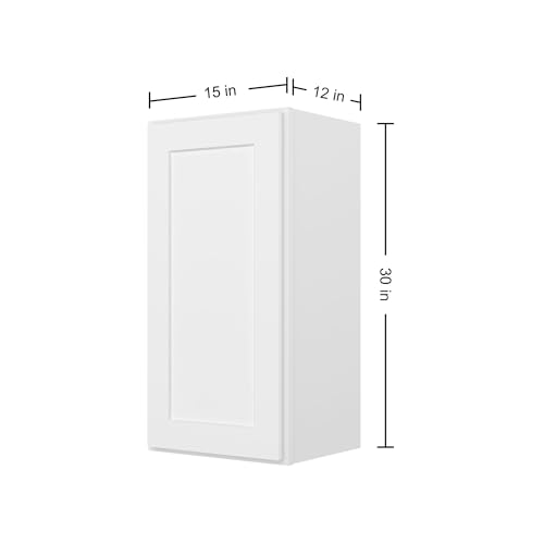 Image of Furinno Shaker Wall Kitchen Cabinet 1-Door-2 Shelves, Ready to Assemble, 12 D x 15 W x 30 H, White