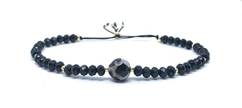 Talisman Dzi bracelet en agate et spinelles noirs pour la protection énergétique