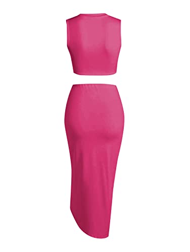 Image of ZAFUL Women's Casual Sleeveless Summer Two Piece Outfits Crop Top and Side Split Draped Ruched Maxi Skirt Set Solid Suiting