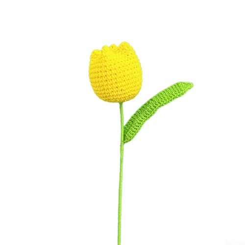 Pumixiy Bouquet di tulipani artificiali fatto a mano in morbido filato, fiori intrecciati a mano all'uncinetto per la decorazione dello spazio abitativo, non richiede acqua, piante decorative (giallo)