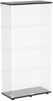 LFT HUIMEI2Y Glass Display Cabinet 4-Shelf with Double Door, Curio Cabinets Fast Installation in 30 Mins, Tempered Glass Floor Standing Bookshelf for Bedroom, Living Room 64.7”x 32”x 14.4” Black