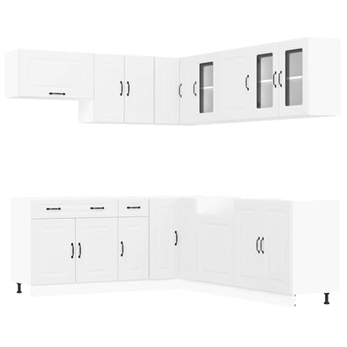 vidaXL Kalmar White 11-Piece Kitchen Cabinet Set - Modern Engineered Wood Storage Solution for Kitchen