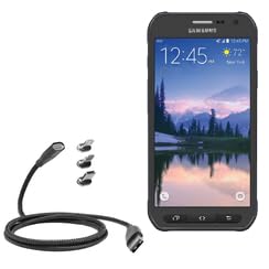 BoxWave Cable Compatible with Galaxy S6 Active - MagnetoSnap PD AllCharge Cable (100W), Magnet Charging Braided USB Type-C Micro - Jet Black