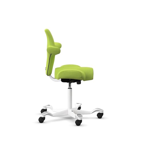 Image of HAG Capisco Sit to Stand Chair-White Frame-Upholstered Bright Green