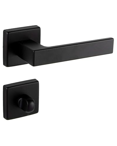 Gedotec Poignée de porte en aluminium Ferrure de porte noire Poignée de porte de chambre sur rosace carrée pour portes intérieures | Bain et WC | Paire de béquilles noir mat | PUSH 1317