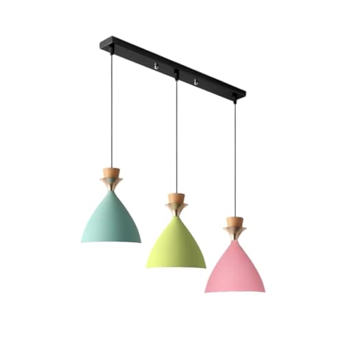 Image of Aluminium 3 Light Linear Hanging Bell Shade Light (Pink, Aqua Blue, Moss Green)