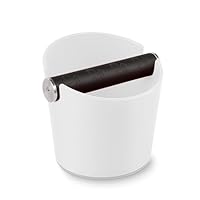 Abklopfbehälter für Siebträger Espresso Abklopfbehälter Kaffeesatz Abschlagbox Knock Box Stoßdämpfende Espresso Klopfbox Barista Stil mit Abnehmbarer Metall-Klopfstange und Rutschfester Basis Weiß