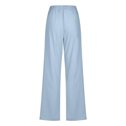 Hvyesh Womens Casual Cotton Linen Pants Lightweight Summer Relax Fit Elastic Waist Straight Leg Solid Lounge Long Trousers4