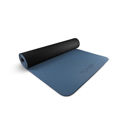 TONE Fitness 1/4" Yoga Mat, Non-Slip Pilates Mat, Blue/Black Pyramid