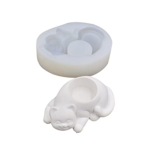 Molde de maceta de silicona de gato bricolaje para jardín y velas 2