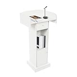 LIAPDG Wooden Podium Stand, 48.8 Inches Host Stand Restaurant Portable Speaking Lectern Stand with Drawer Capacity 44.09lbs Pulpit with Wooden Heavy Base for Schools, Churches, Auditoriums