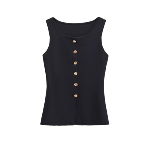 DBFBDTU Women's Knitted Vest With Golden Buttons, Sleeveless Sweater, O