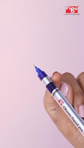Image of Figo Chrome Liquid Roller Pen - 0.6mm Fine Pipe Tip, Smooth Writing, Quick Dry Ink - Pack of 10 Blue Ink Pens for Office, School & Home