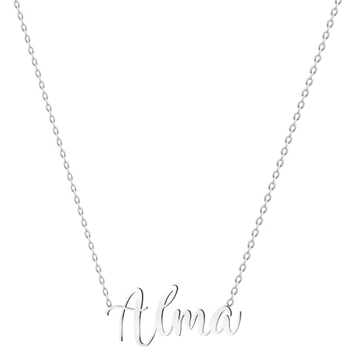 various Collar Nombre Alma Acero Inoxidable-Colgante Nombre Personalizado Plateado para Collar Mujer-Regalos Personalizados para Mujer Madres Niña Parejas, Mejor Amiga