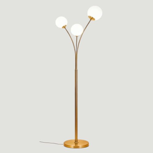Vetrineinrete® Lampada da terra piantana design moderno in metallo oro con 3 sfere in vetro opalino attacco G9 lume da interno