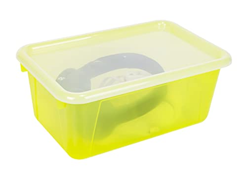 Image of Storex Small Cubby Bins - Plastic Storage Containers for Classroom with Non-Snap Lid, 12.2 x 7.8 x 5.1 inches, Tint Yellow, 5-Pack (62482U05C)