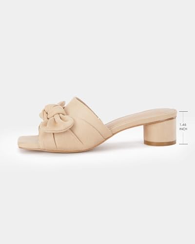 Image of Coutgo Womens Bow Slides Sandals Wide Width Slip On Chunky Low Heels Square Open toe Elagant Summer Shoes