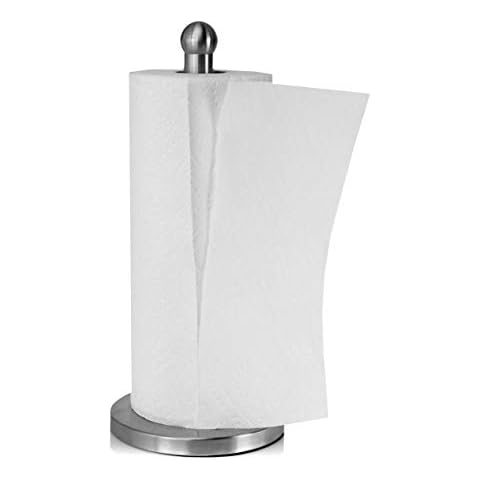 Stainless Steel Kitchen Paper Towel Holder Dispenser - Weighted Base - Sturdy, Durable, Rust-Proof - Single Easy One-Handed Tear - Fits Standard or Jumbo-Sized Rolls Cover
